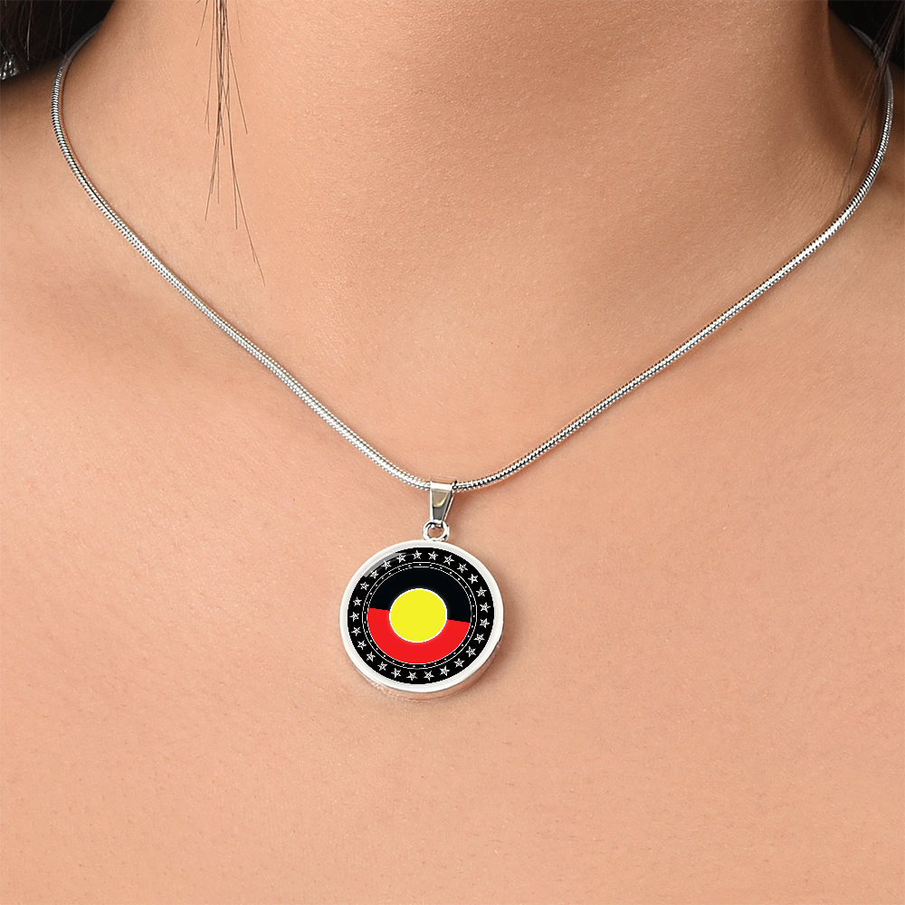 Australian Aboriginal Flag Round Pendant Necklace |Australia Cultural Pendant | Circle Charm Gift