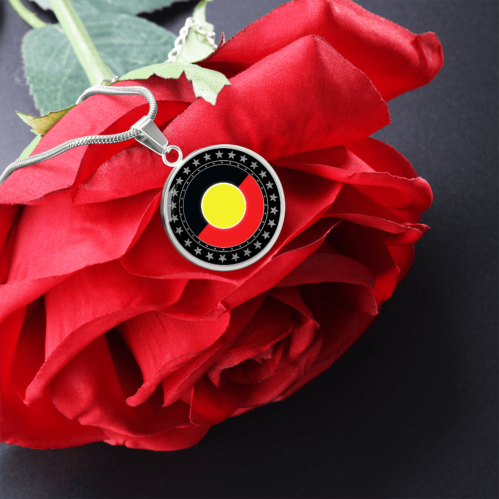 Australian Aboriginal Flag Round Pendant Necklace |Australia Cultural Pendant | Circle Charm Gift