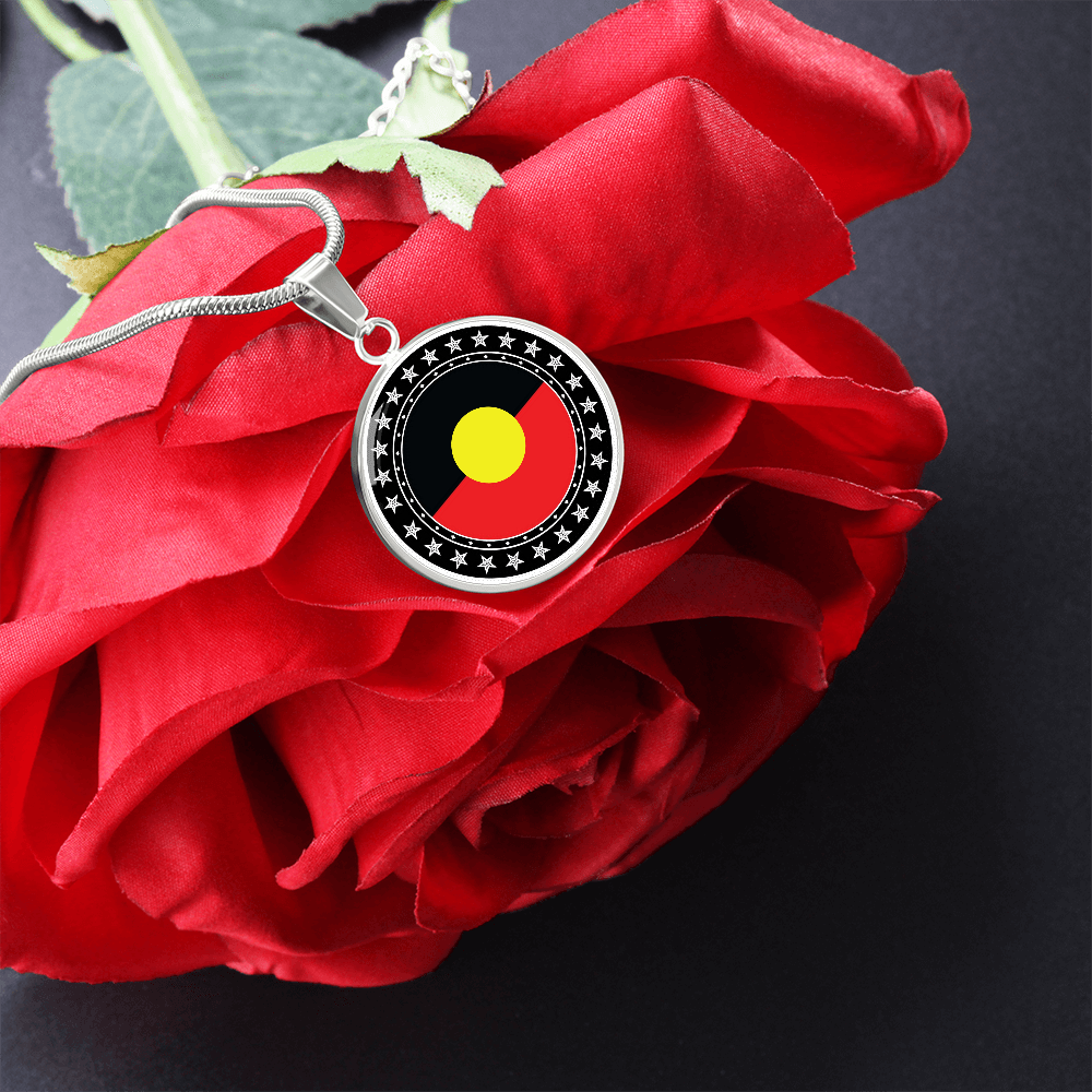 Australian Aboriginal Flag Round Pendant Necklace | Indigenous Australian Jewelry | Cultural Gift