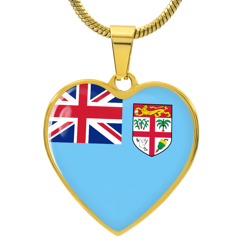 Fiji Flag Heart Necklace | Fiji Heart Pendant | Fiji Pride Jewelry | Fijian Flag Necklace | Patriotic Heart Charm | Gift for Fijians