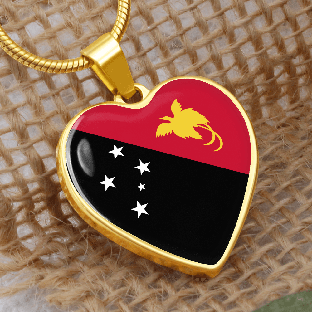 Papua New Guinea Flag Heart Necklace  ID Pendant l Pride Gift for Men & Women