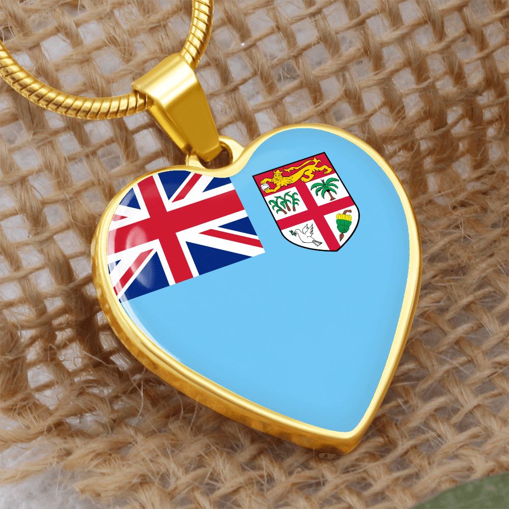 Fiji Flag Heart Necklace | Fiji Heart Pendant | Fiji Pride Jewelry | Fijian Flag Necklace | Patriotic Heart Charm | Gift for Fijians