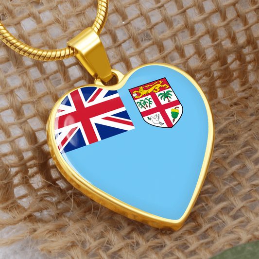 Fiji Flag Heart Necklace | Fiji Heart Pendant | Fiji Pride Jewelry | Fijian Flag Necklace | Patriotic Heart Charm | Gift for Fijians