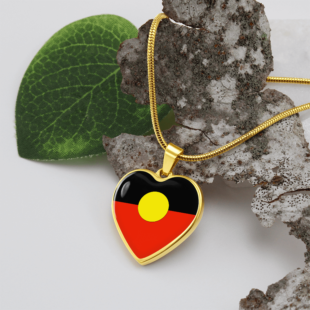 Australian Aboriginal Flag Heart Necklace | Indigenous Pride Heart Pendant| Australia Cultural Gift | Heart Charm Necklace