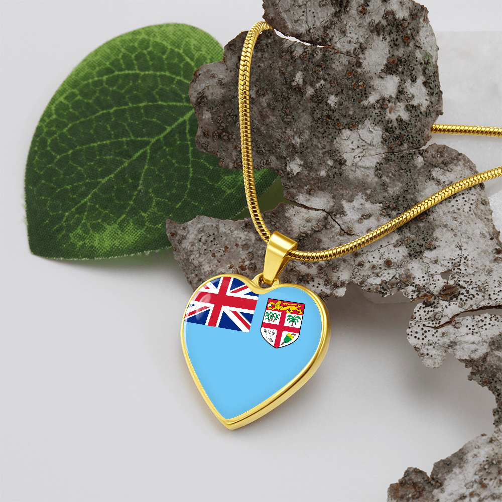 Fiji Flag Heart Necklace | Fiji Heart Pendant | Fiji Pride Jewelry | Fijian Flag Necklace | Patriotic Heart Charm | Gift for Fijians