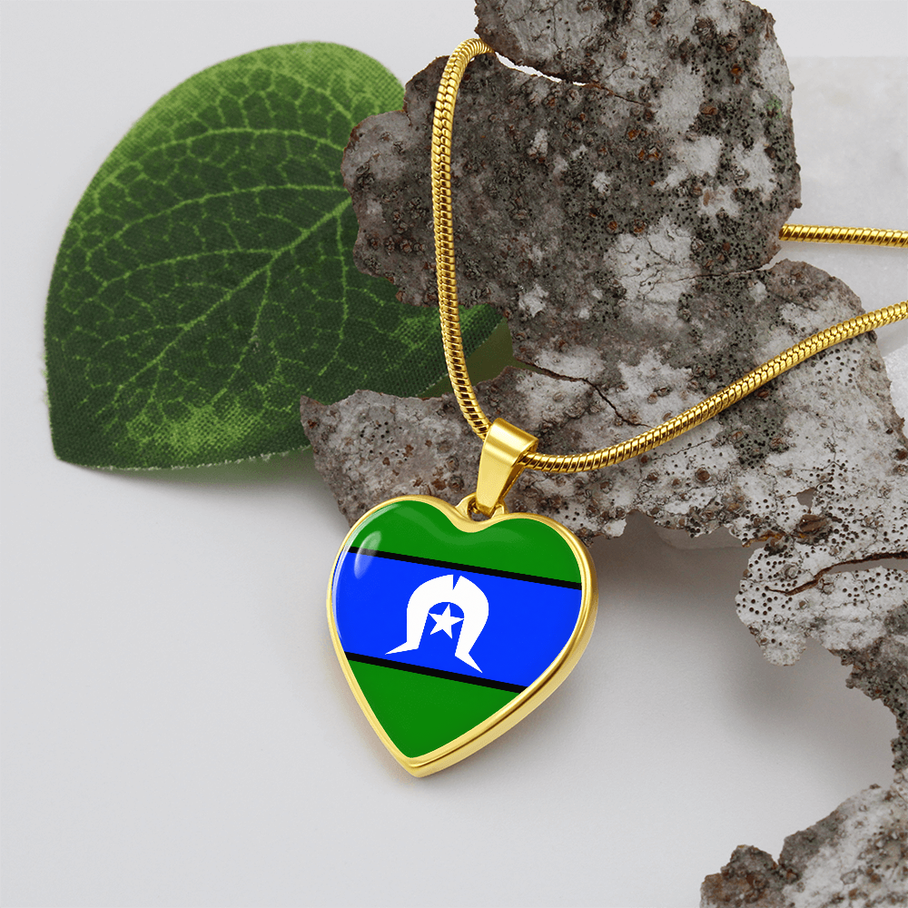 Torres Strait Islander Flag  Necklace  Heart Pendant | Islander Pride Gift for Men & Women