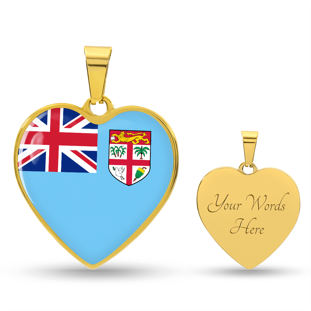 Fiji Flag Heart Necklace | Fiji Heart Pendant | Fiji Pride Jewelry | Fijian Flag Necklace | Patriotic Heart Charm | Gift for Fijians