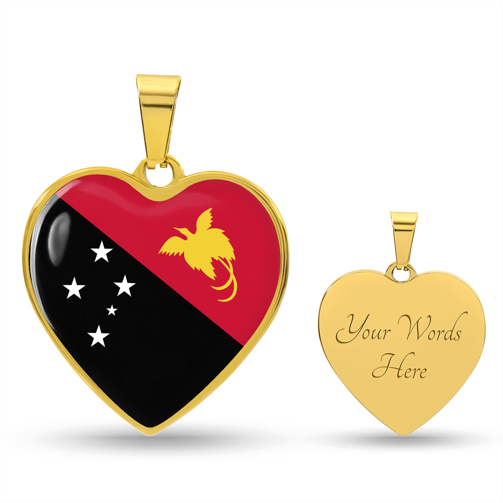 Papua New Guinea Flag Heart Necklace  ID Pendant l Pride Gift for Men & Women