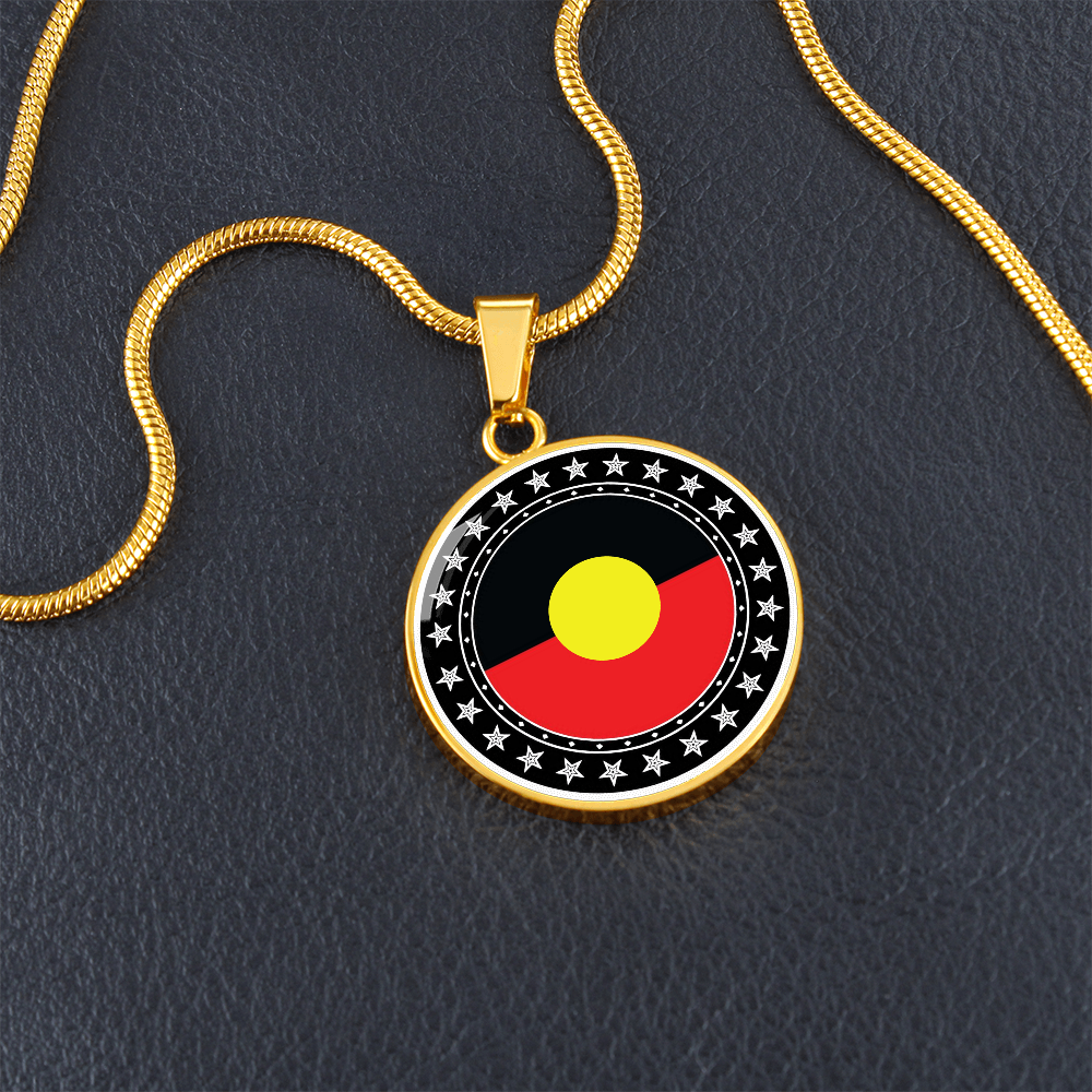 Australian Aboriginal Flag Round Pendant Necklace | Indigenous Australian Jewelry | Cultural Gift