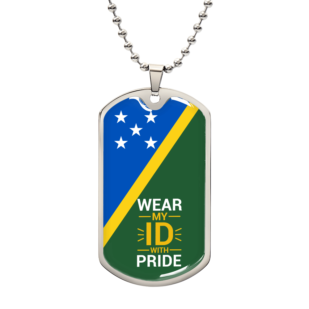 Solomon Islands Flag Dog Tag Necklace | Wear My ID With Pride | Patriotic Military Necklace Gift