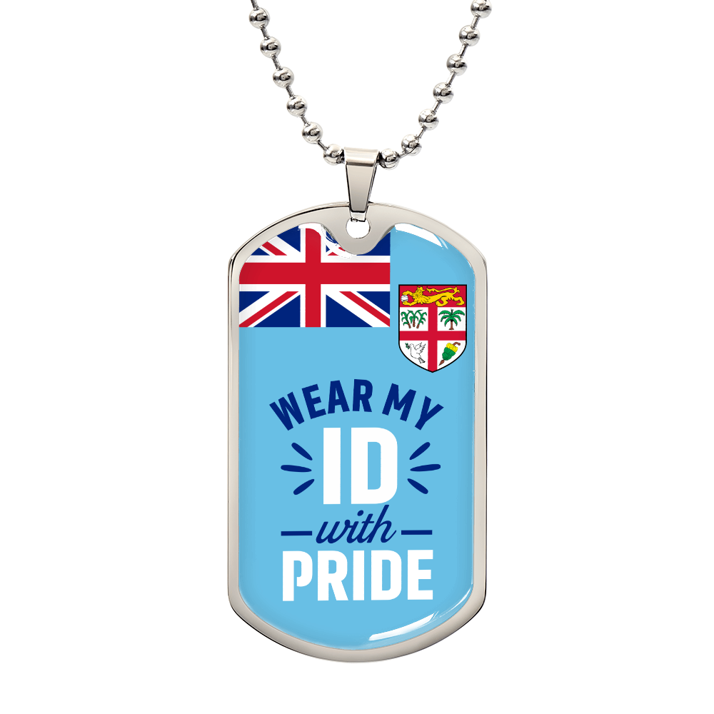 Fiji Flag Dog Tag Necklace | Wear My ID With Pride | Military Style Patriotic Pendant Gift