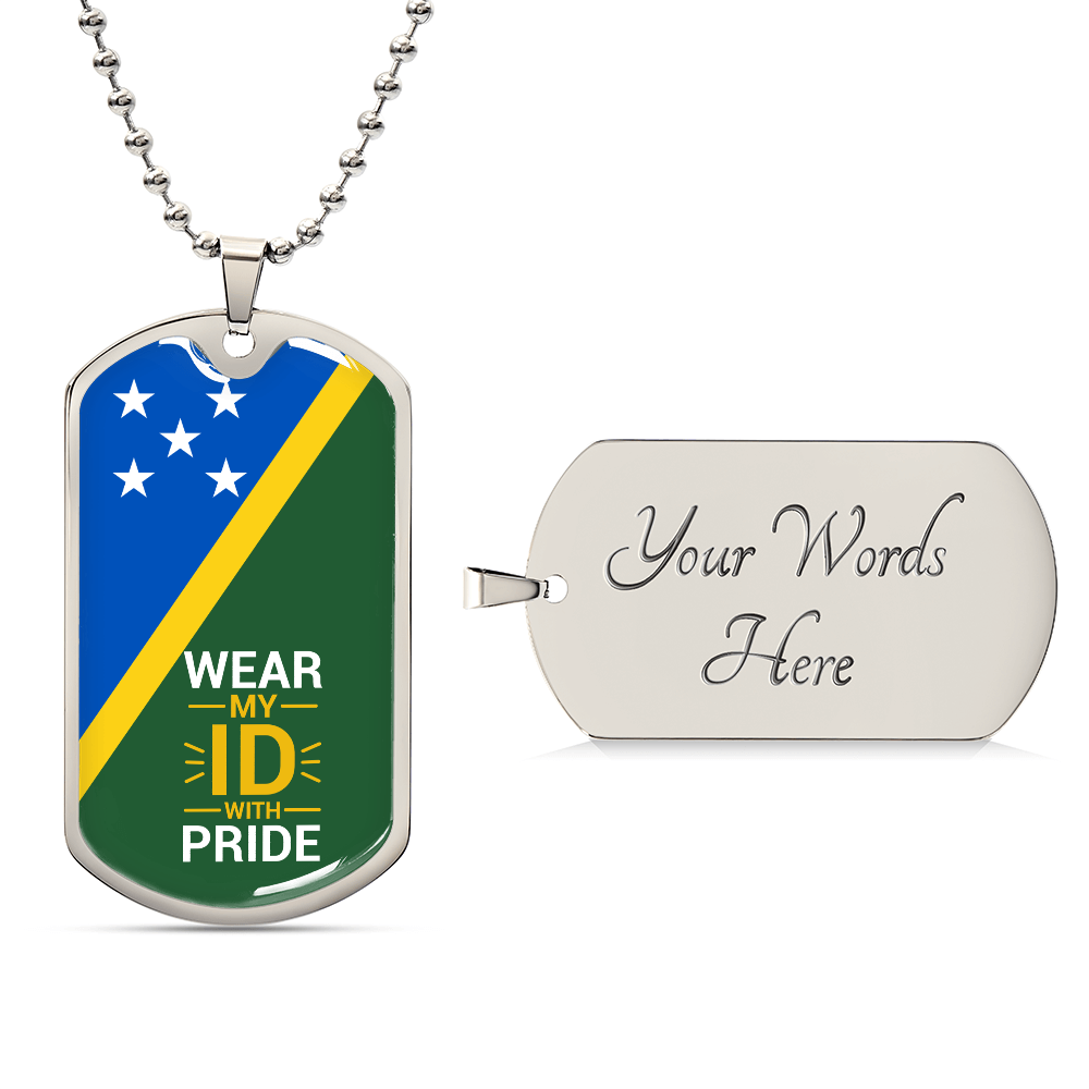 Solomon Islands Flag Dog Tag Necklace | Wear My ID With Pride | Patriotic Military Necklace Gift