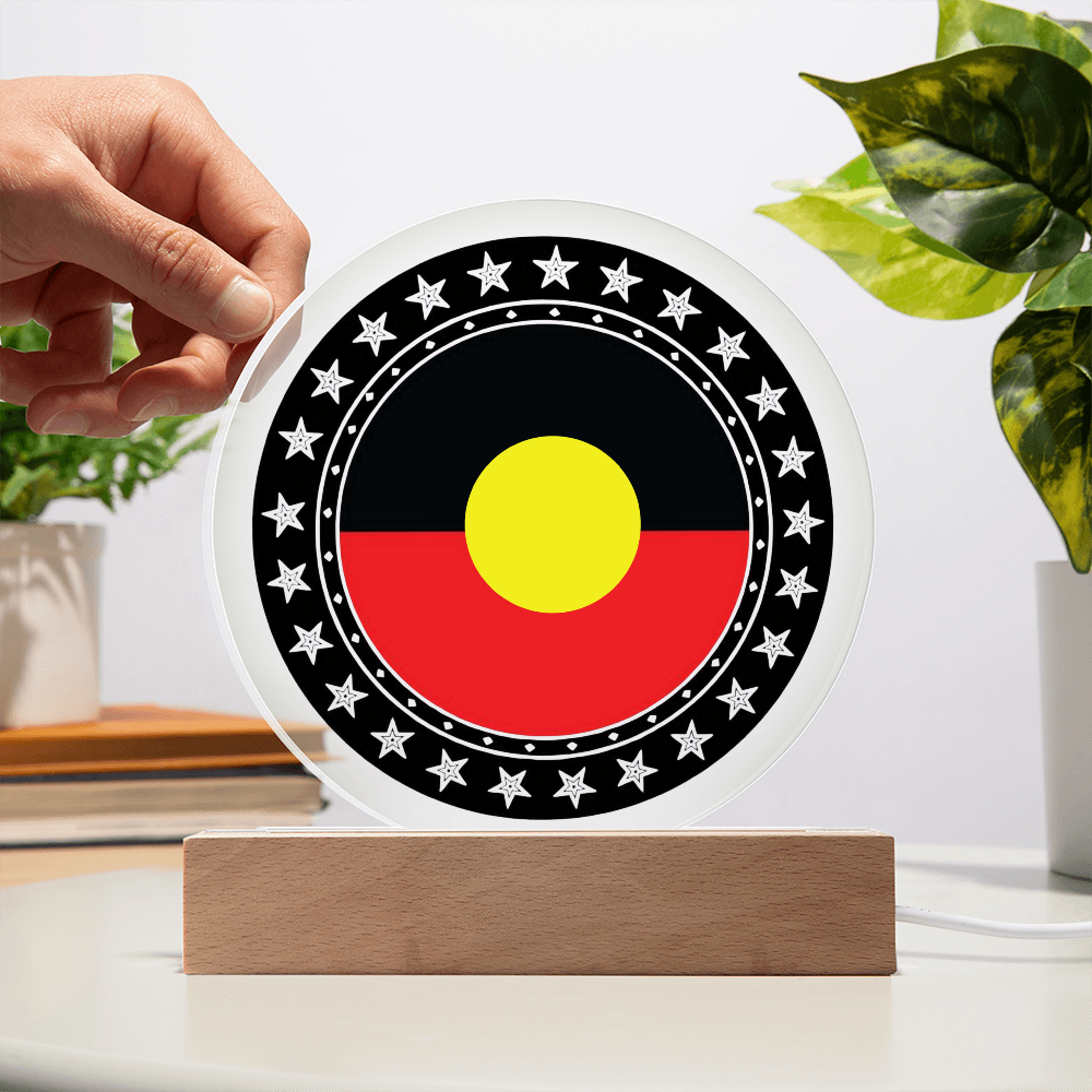 Australian Aboriginal Flag LED Acrylic Plaque | Indigenous Australian LED Lamp | Cultural Desk Decor | Acrylic LED Display