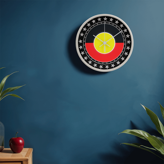 Australian Aboriginal Flag Wall Clock | Australia Cultural Wall Clock | Round Silent Wall Clock