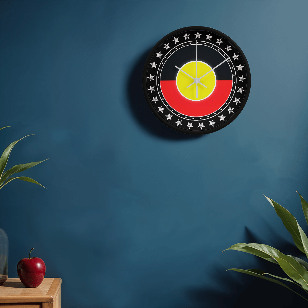 Australian Aboriginal Flag Wall Clock | Australia Cultural Wall Clock | Round Silent Wall Clock