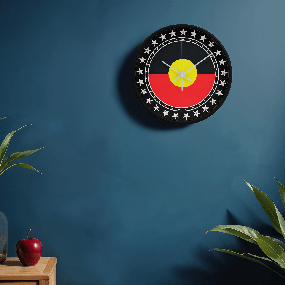 Australian Aboriginal Flag Wall Clock | Indigenous Australian Wall Clock | Aboriginal Pride Home Decor | Cultural Gift