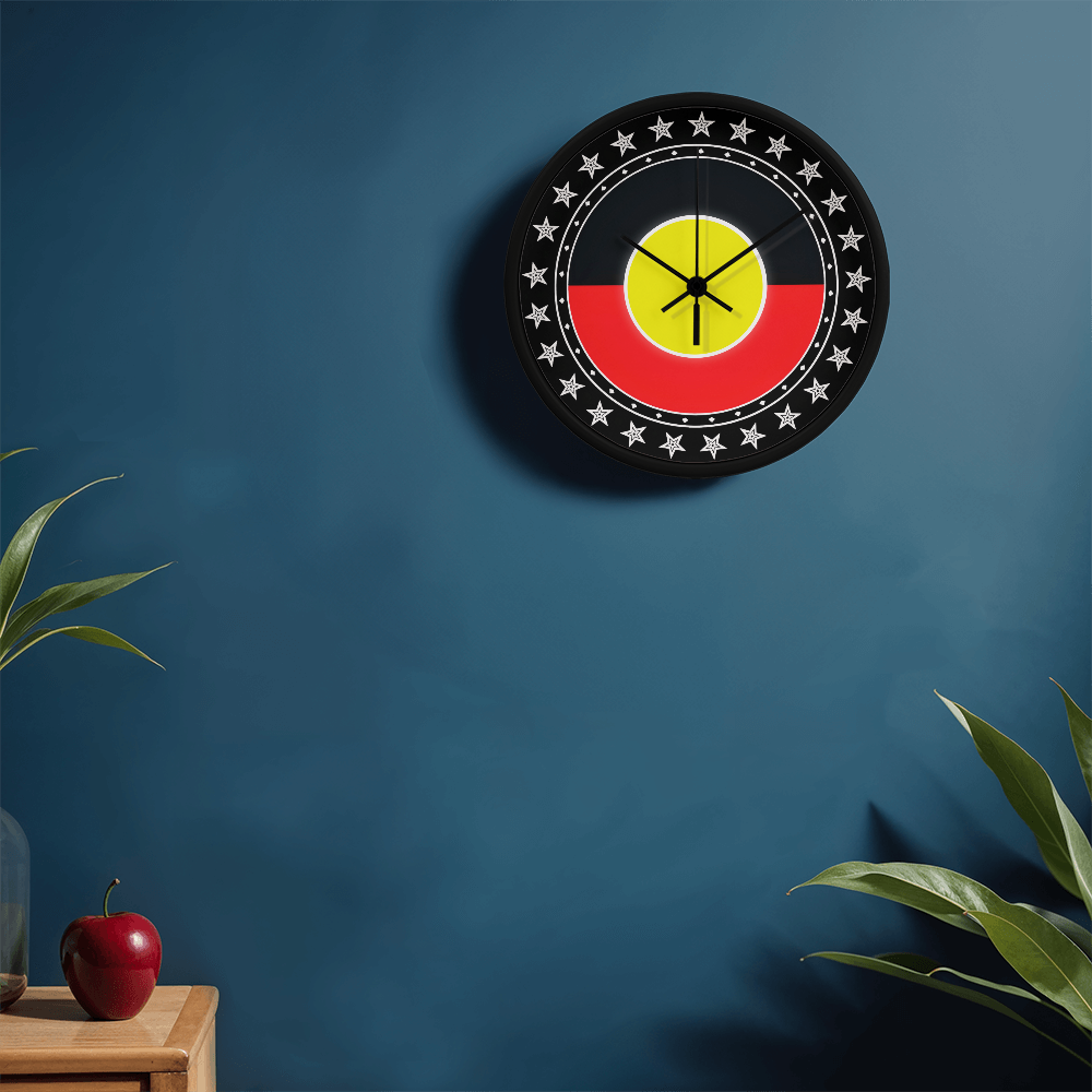 Australian Aboriginal Flag Wall Clock | Australia Cultural Wall Clock | Round Silent Wall Clock
