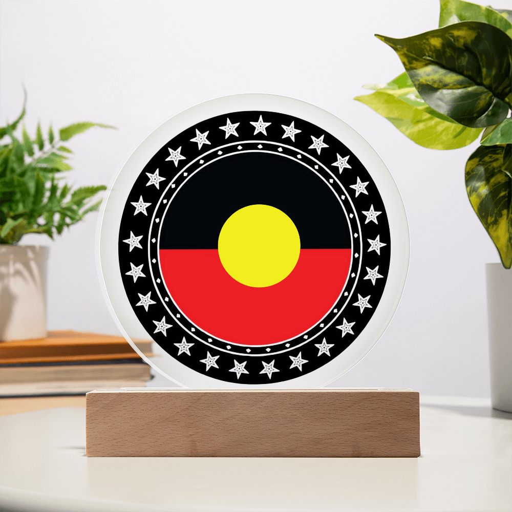 Australian Aboriginal Flag LED Acrylic Plaque | Indigenous Australian LED Lamp | Cultural Desk Decor | Acrylic LED Display