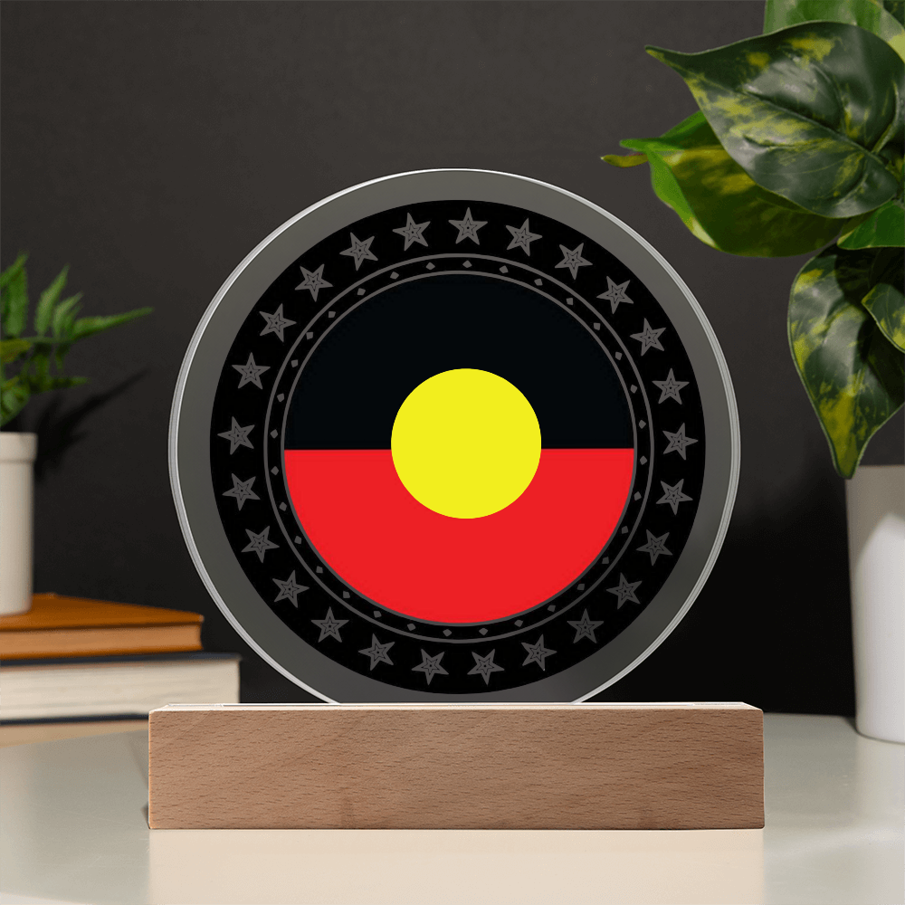 Australian Aboriginal Flag LED Acrylic Plaque | Indigenous Australian LED Lamp | Cultural Desk Decor | Acrylic LED Display
