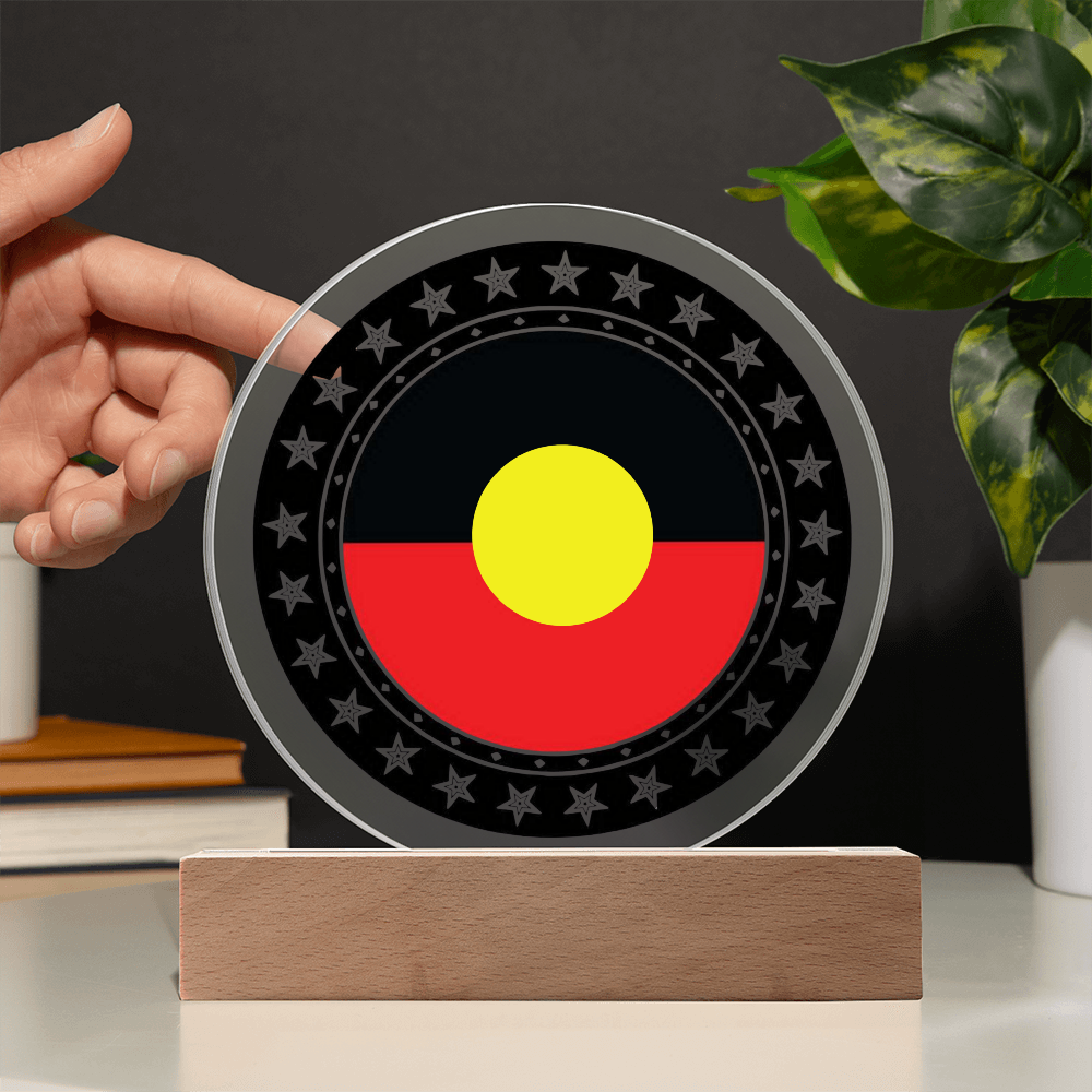 Australian Aboriginal Flag LED Acrylic Plaque | Indigenous Australian LED Lamp | Cultural Desk Decor | Acrylic LED Display
