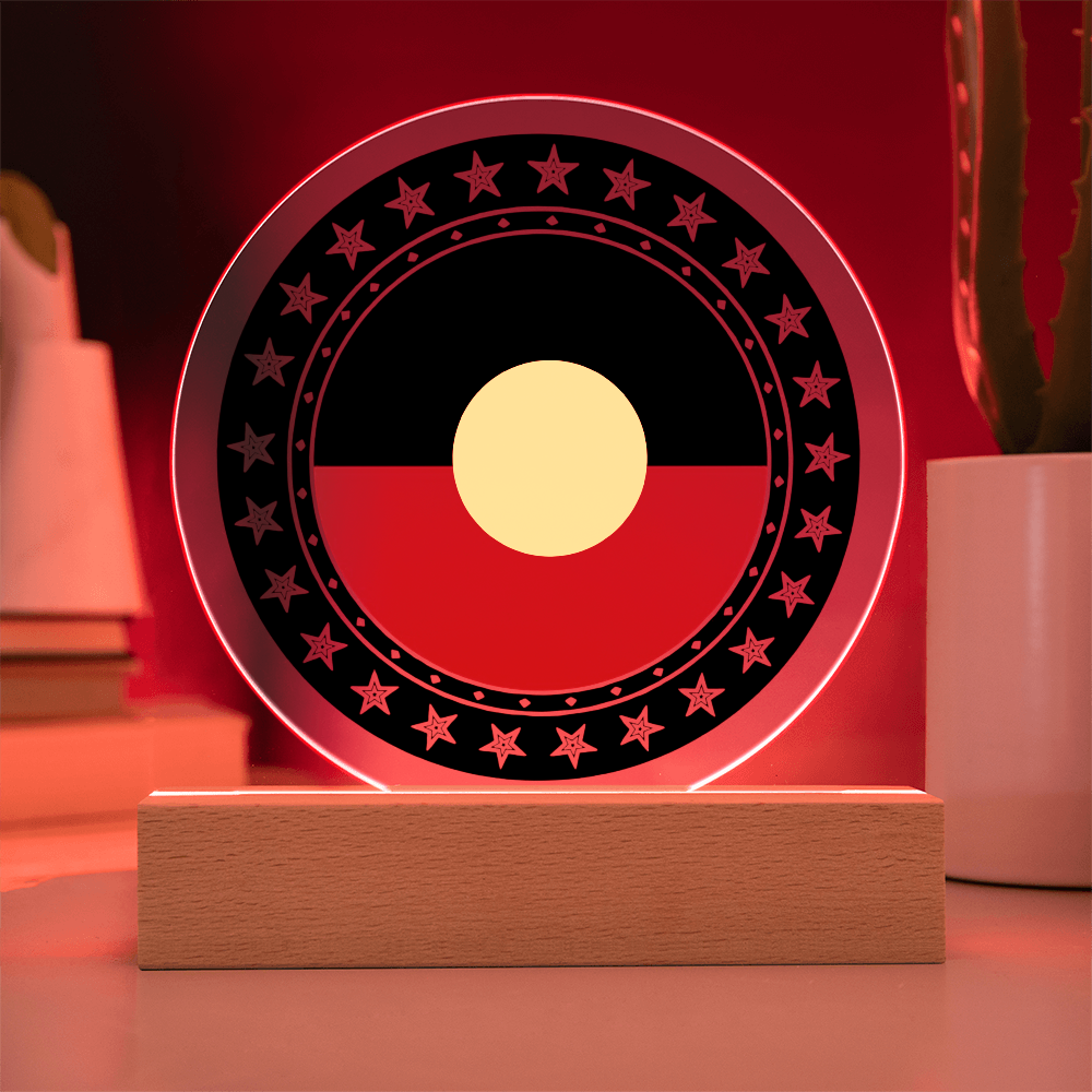 Australian Aboriginal Flag LED Acrylic Plaque | Indigenous Australian LED Lamp | Cultural Desk Decor | Acrylic LED Display