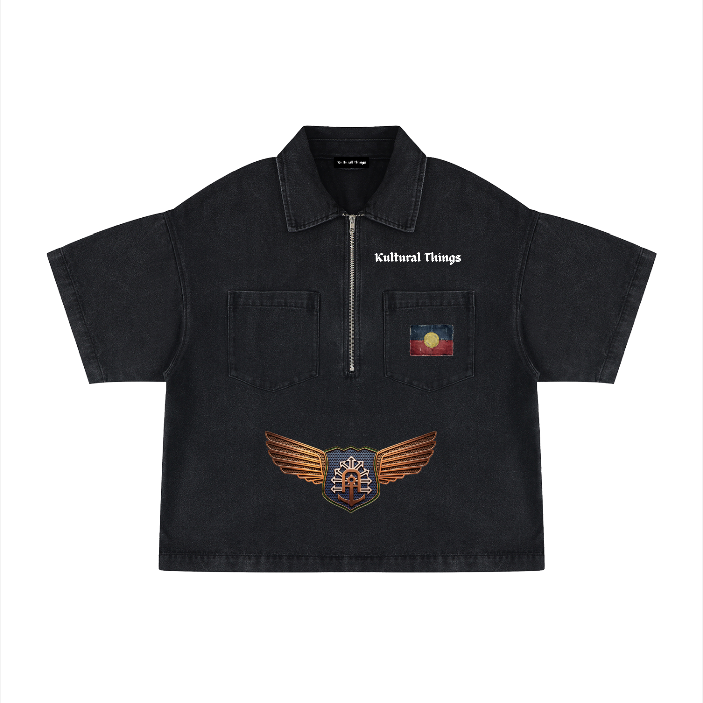 Unisex Vintage Wash Boxy Quarter-Zip Denim Shirt