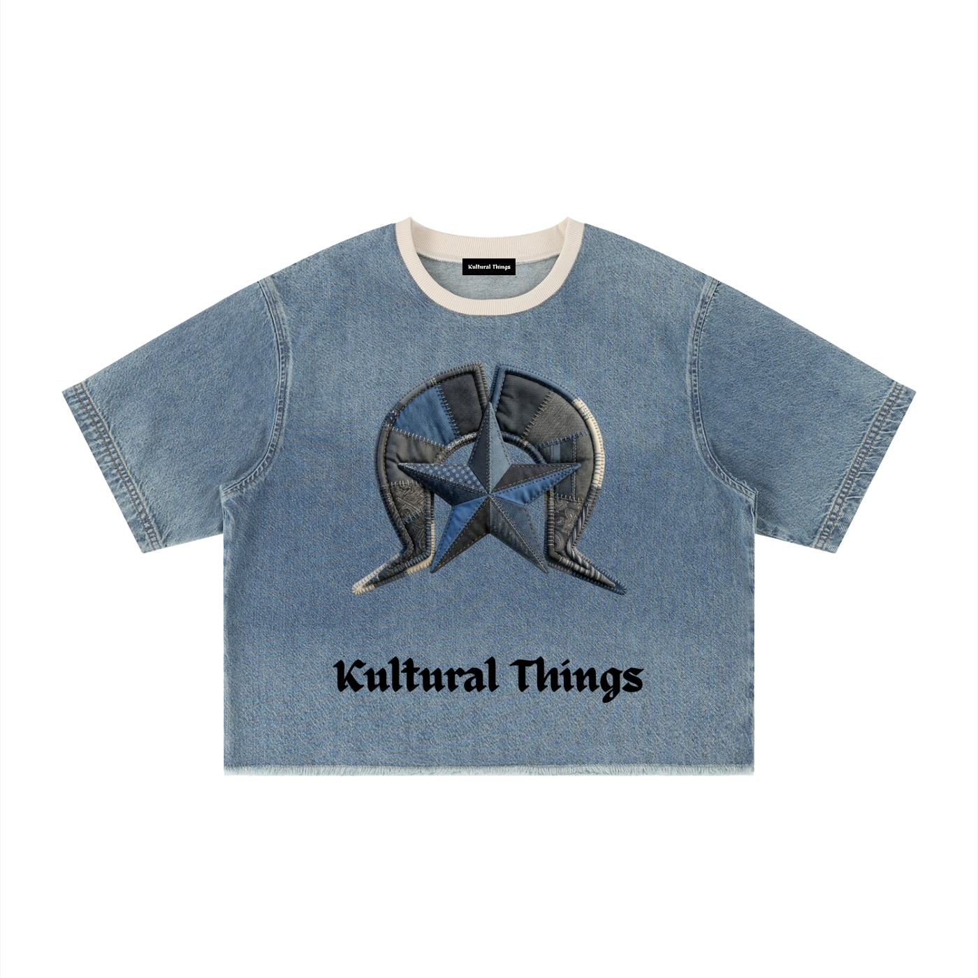 Unisex Vintage Wash Boxy Raw Hem Denim T-Shirt
