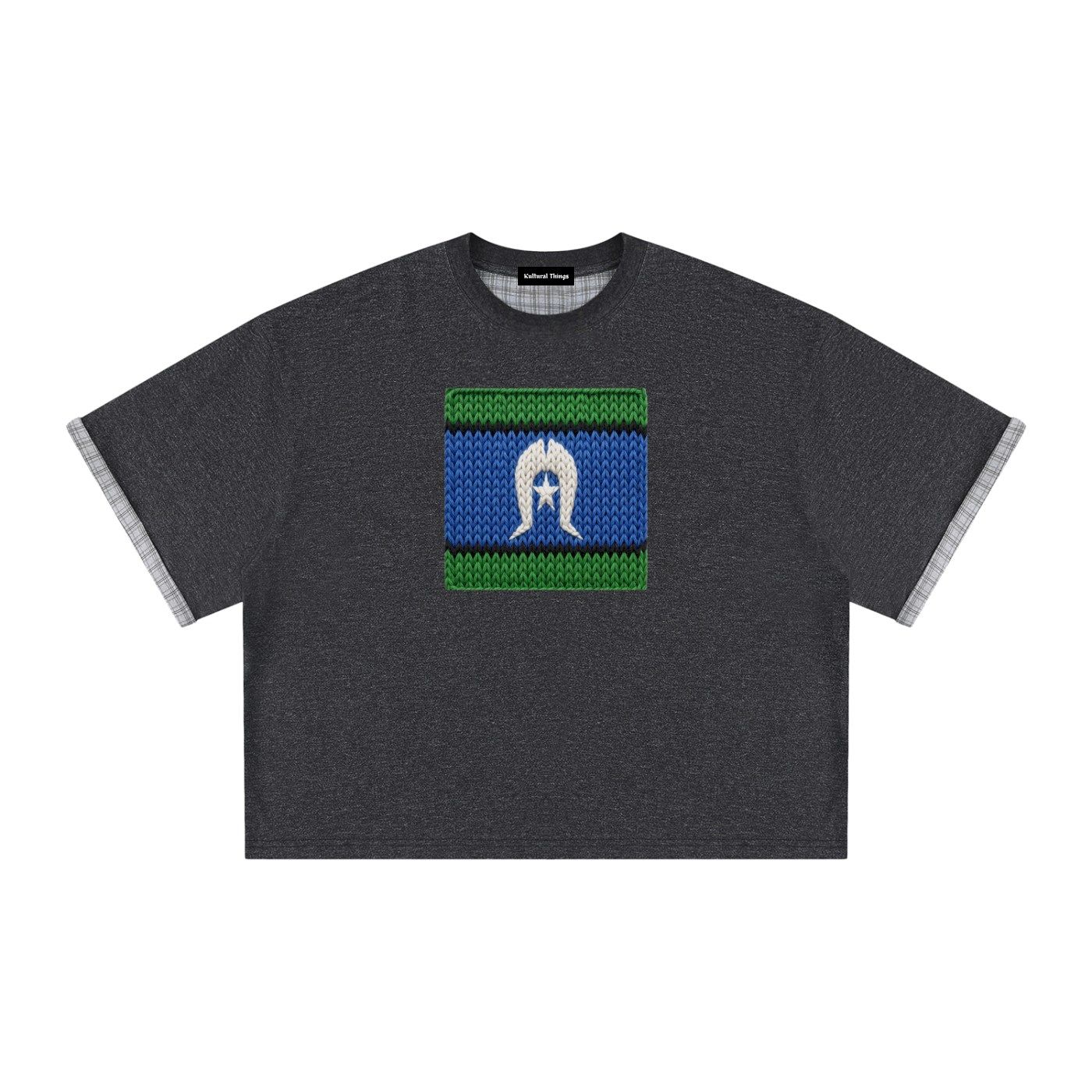 Unisex Boxy Plaid-Lined Double-Face T-Shirt