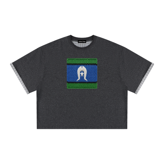 Unisex Boxy Plaid-Lined Double-Face T-Shirt