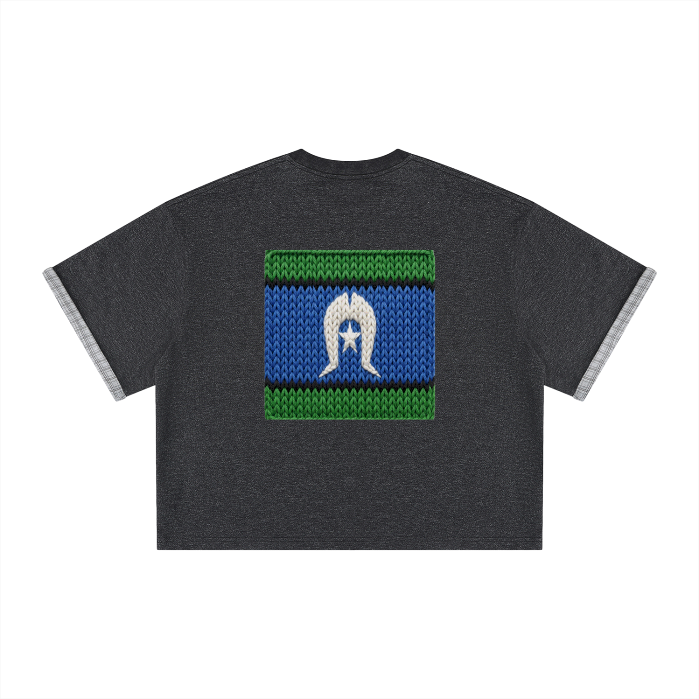 Unisex Boxy Plaid-Lined Double-Face T-Shirt