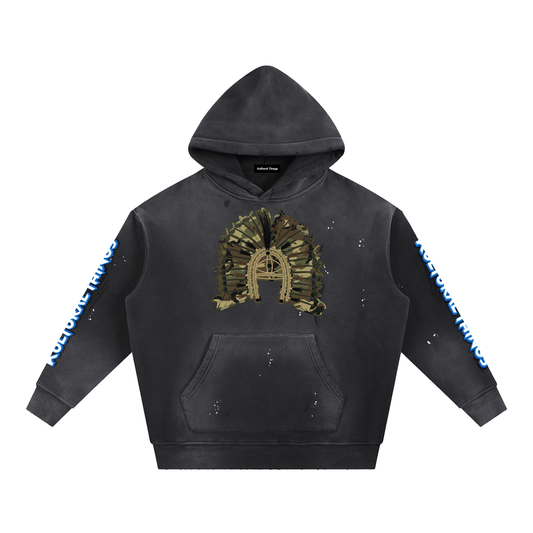 Vintage Washed Frayed Fleece Hoodie