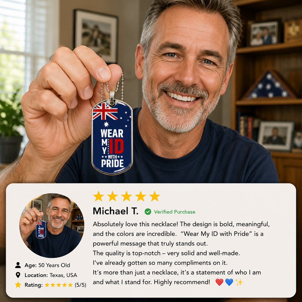Australia Flag Dog Tag Necklace | Military ID Pendant | Wear My ID With Pride Patriotic Gift