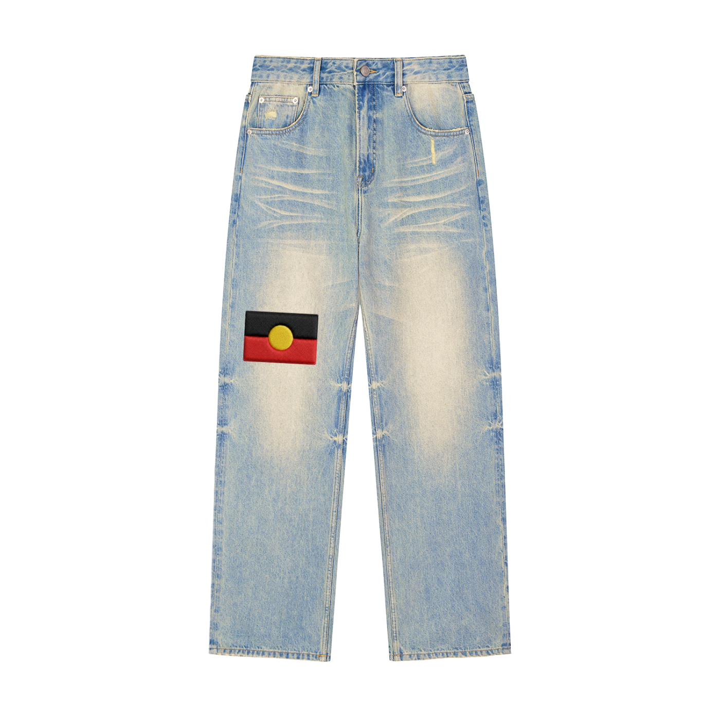 Aboriginal, Sun Fade Raw Hem Denim Jeans - Wear It, With Pride.