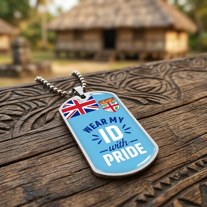 Fiji Flag Dog Tag Necklace | Wear My ID With Pride | Military Style Patriotic Pendant Gift