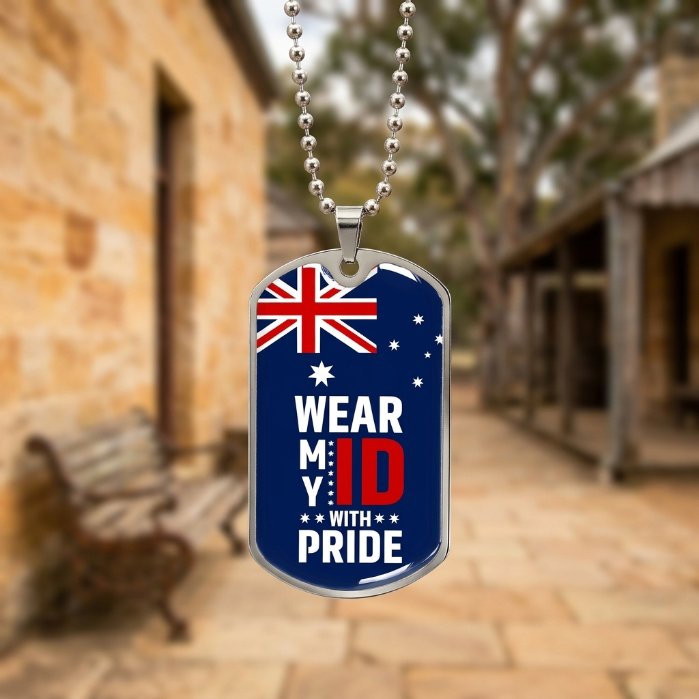 Australia Flag Dog Tag Necklace | Military ID Pendant | Wear My ID With Pride Patriotic Gift