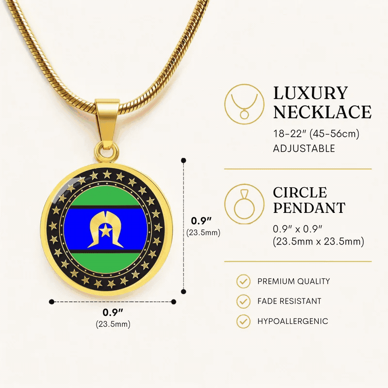 Torres Strait Islander Flag Round Pendant Necklace| Torres Strait Islander Jewelry | Cultural Circle Pendant Gift
