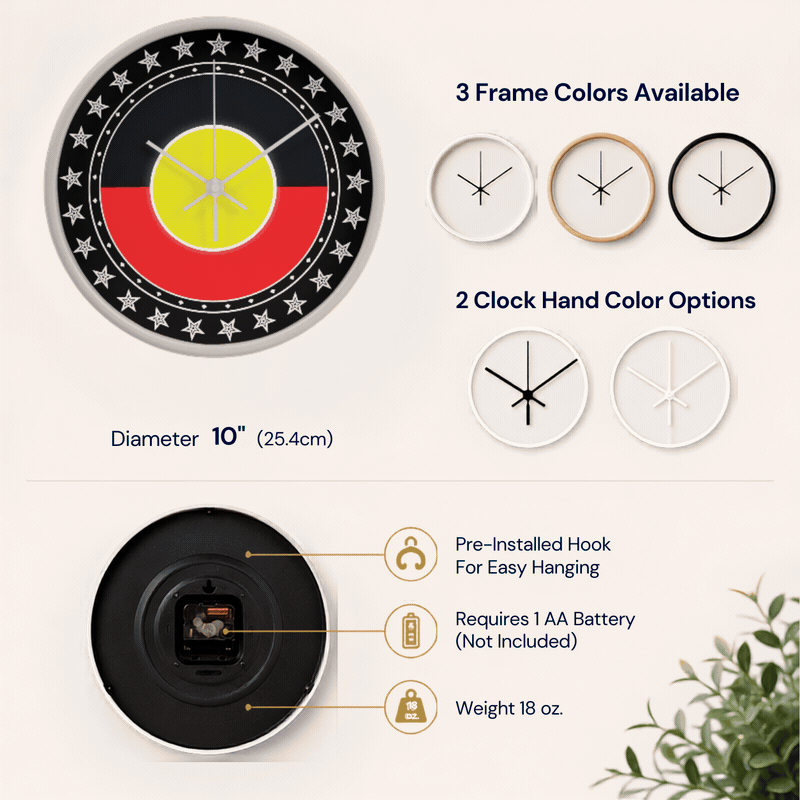 Australian Aboriginal Flag Wall Clock | Australia Cultural Wall Clock | Round Silent Wall Clock