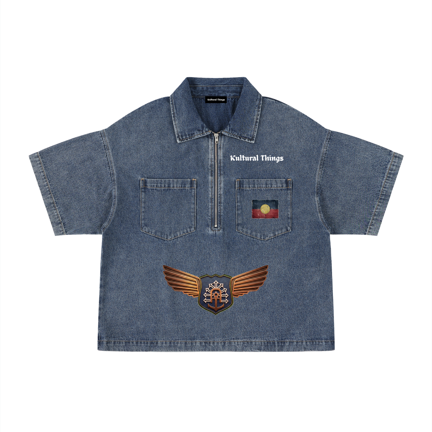 Unisex Vintage Wash Boxy Quarter-Zip Denim Shirt