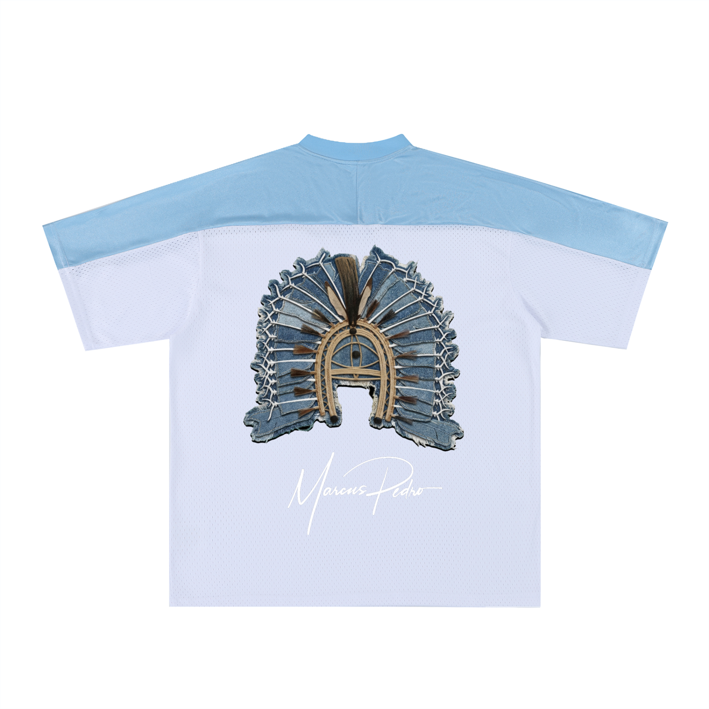 Denim Dhoeri Oversized Mesh V-Neck Soccer Jersey