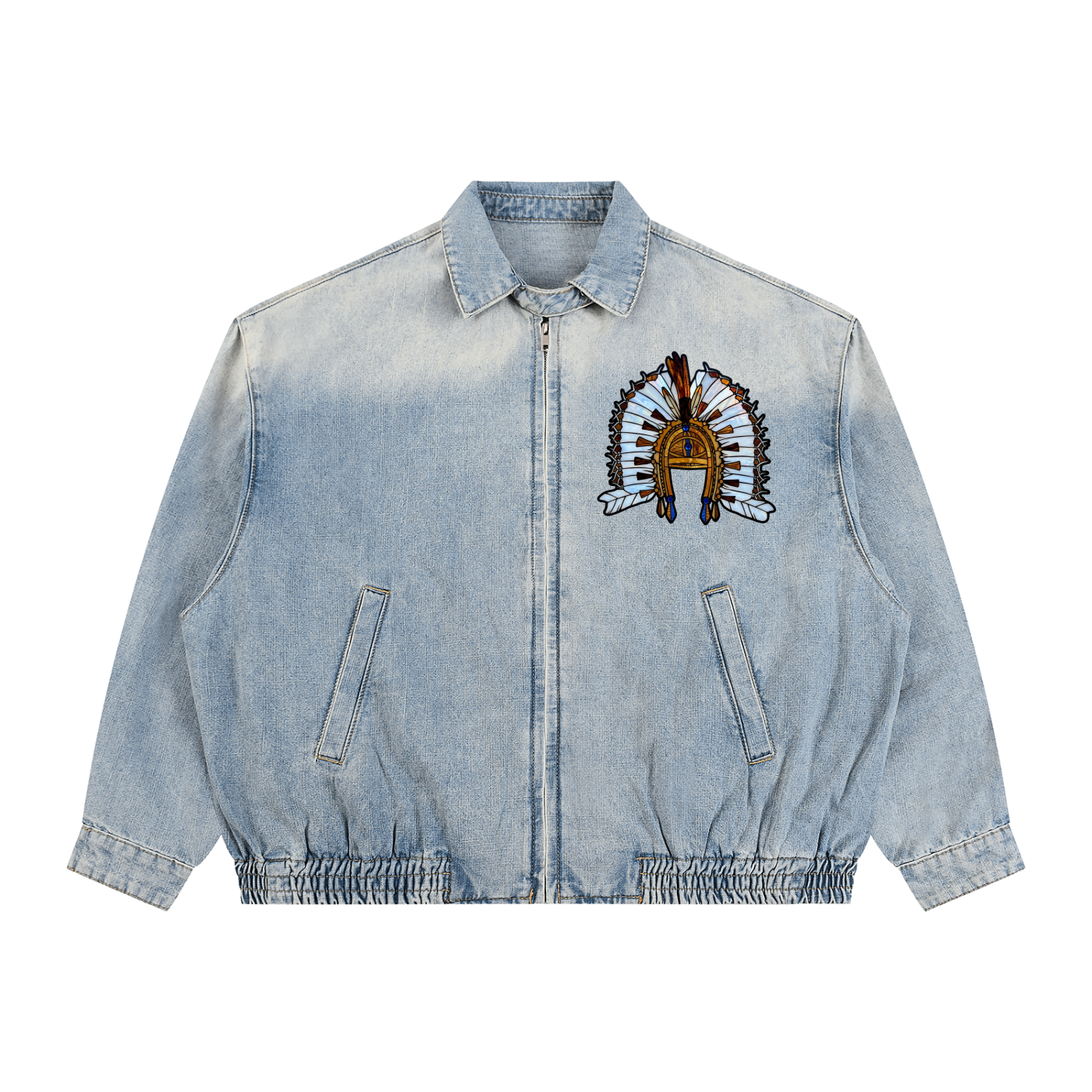 Unisex Vintage Wash Full-Zip Denim Jacket