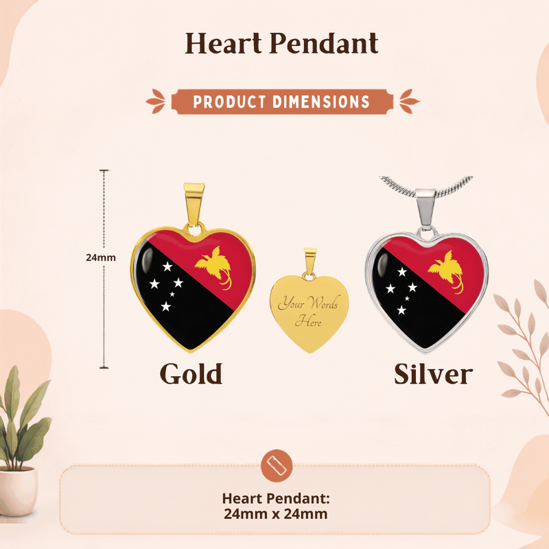 Papua New Guinea Flag Heart Necklace  ID Pendant l Pride Gift for Men & Women
