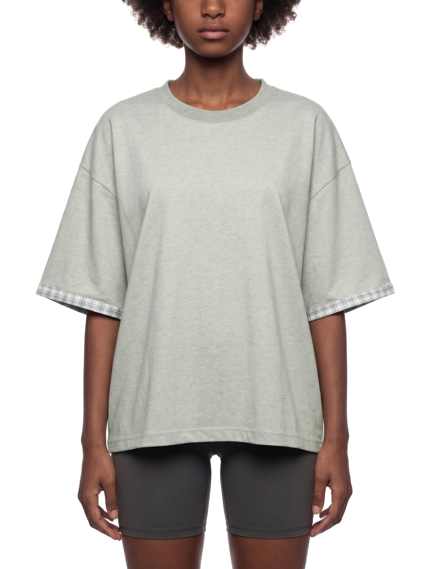 Unisex Boxy Plaid-Lined Double-Face T-Shirt